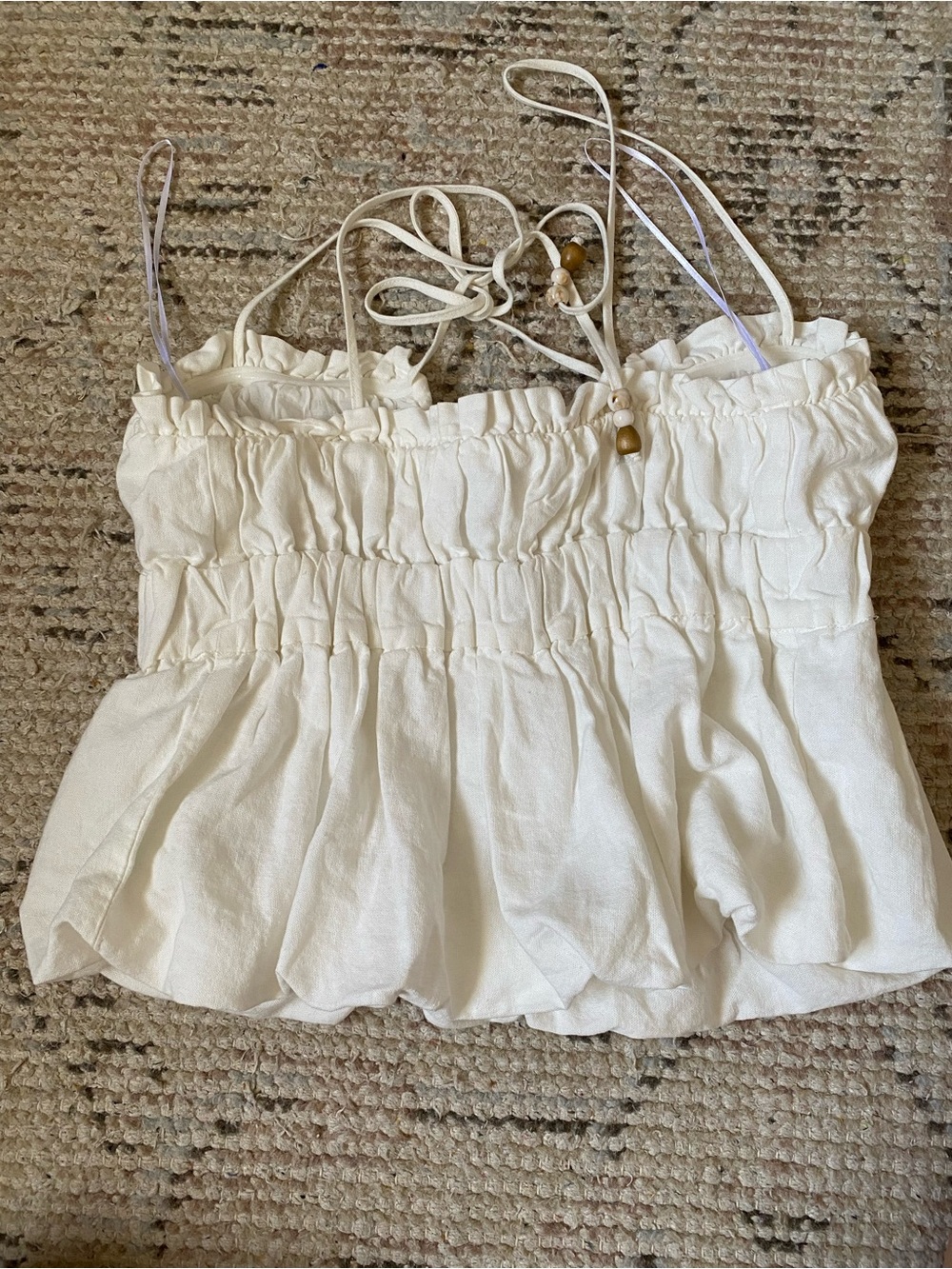 Zara White Linen-Blend Ruched Spaghetti Strap Top - Picture 8 of 8